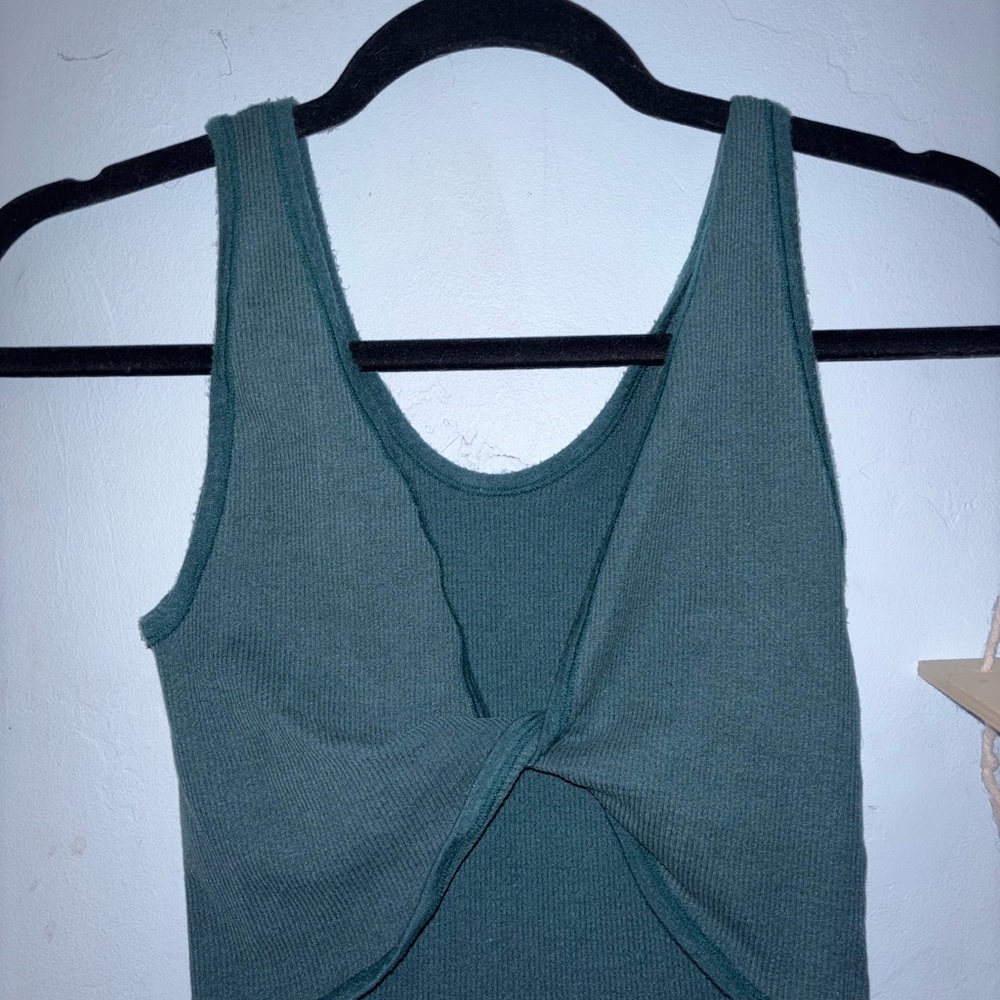 Green Cut Out Tie Front Tank Top